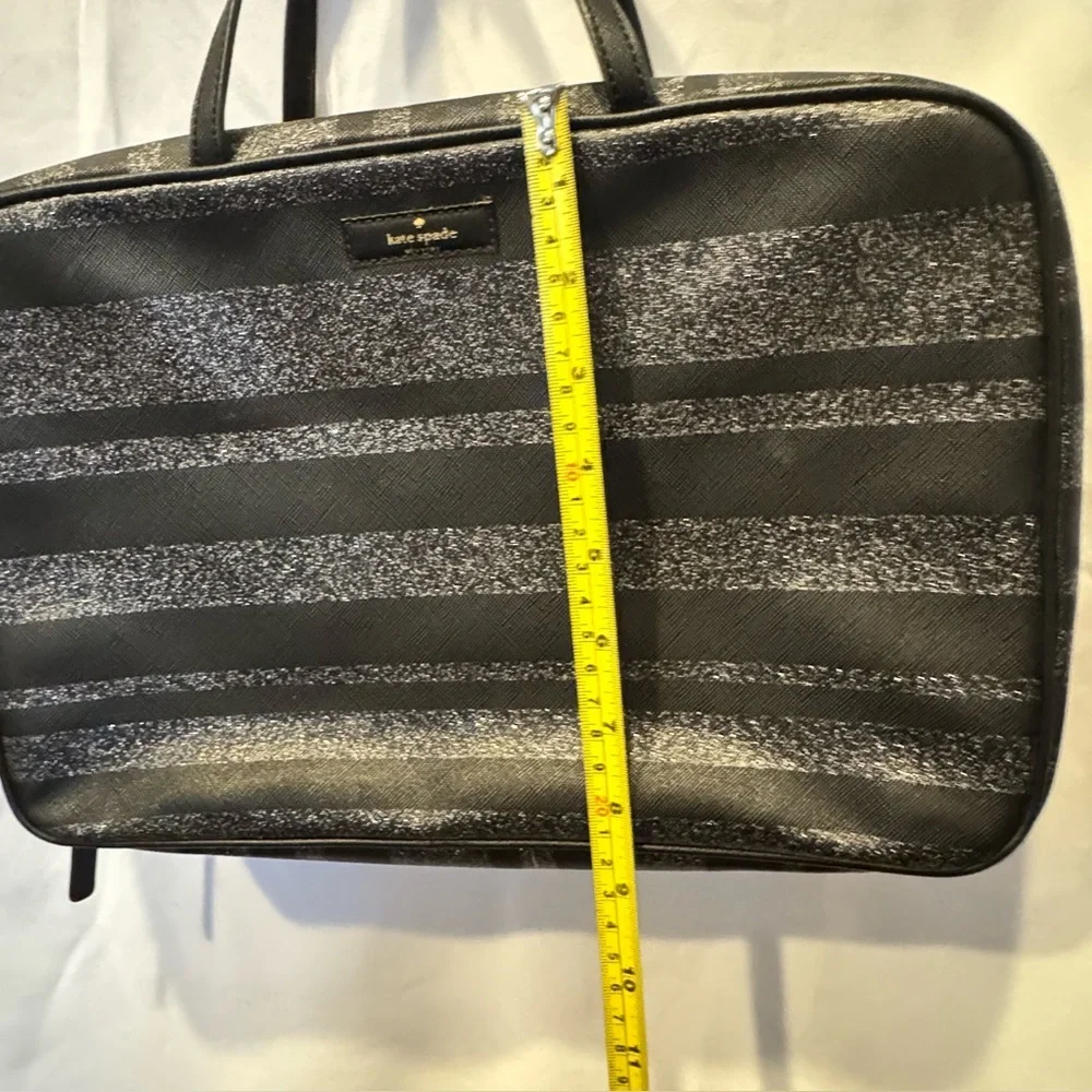 Kate Spade Black Silver Glitter Toiletries Travel Cosmetic Make-up Bag
